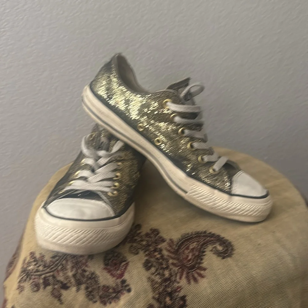 Women's Converse Sparkling Gold Sneakers - Picture 4 of 9